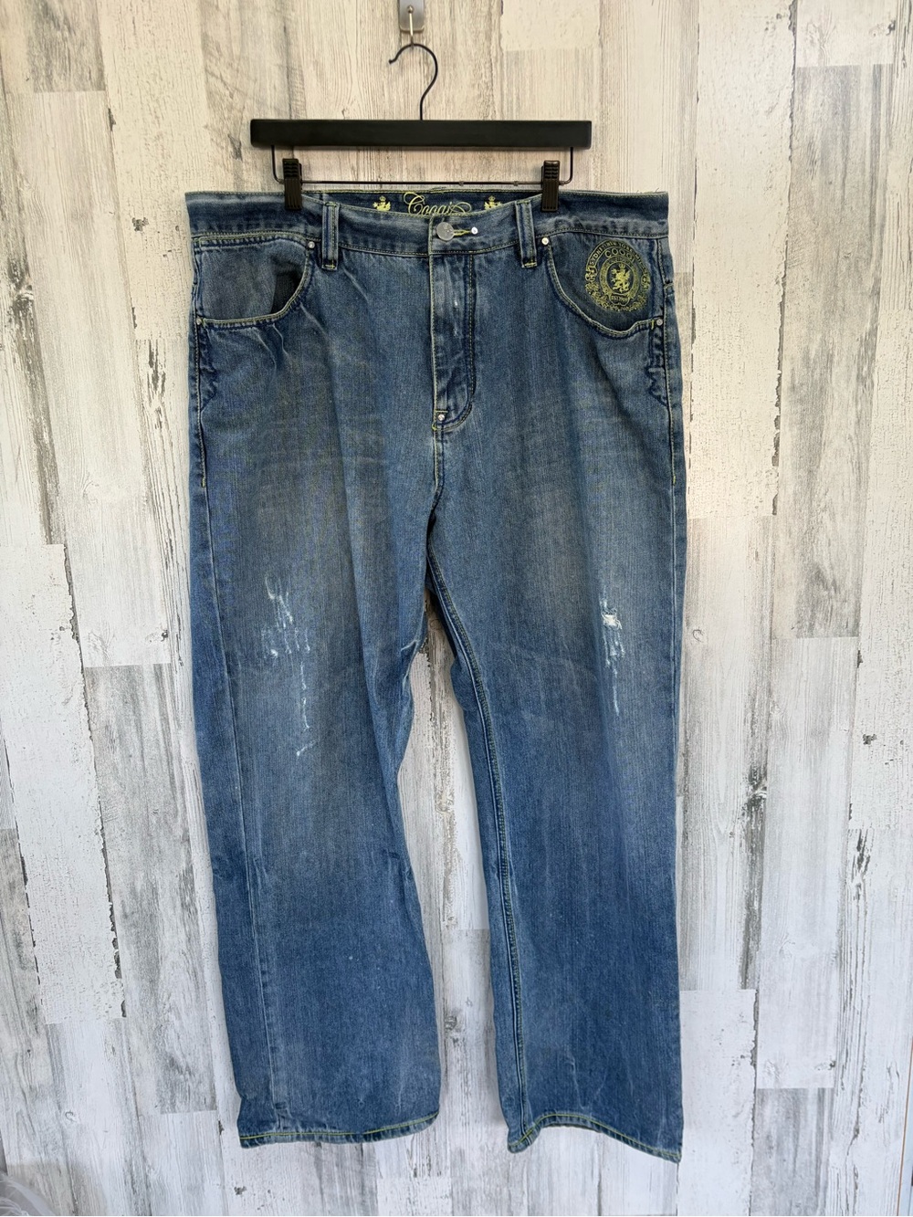Coogi Australia Men’s Y2K 100% Cotton Distressed Denim Graphic Jeans